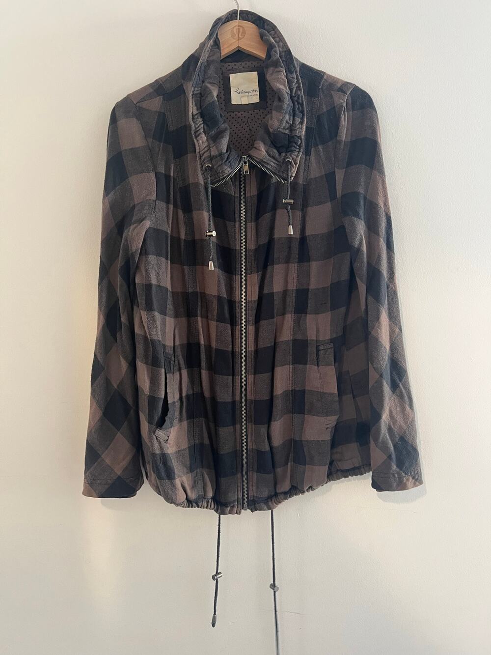 Heritage 1981 flannel cotton zip up casual jacket brown plaid size large